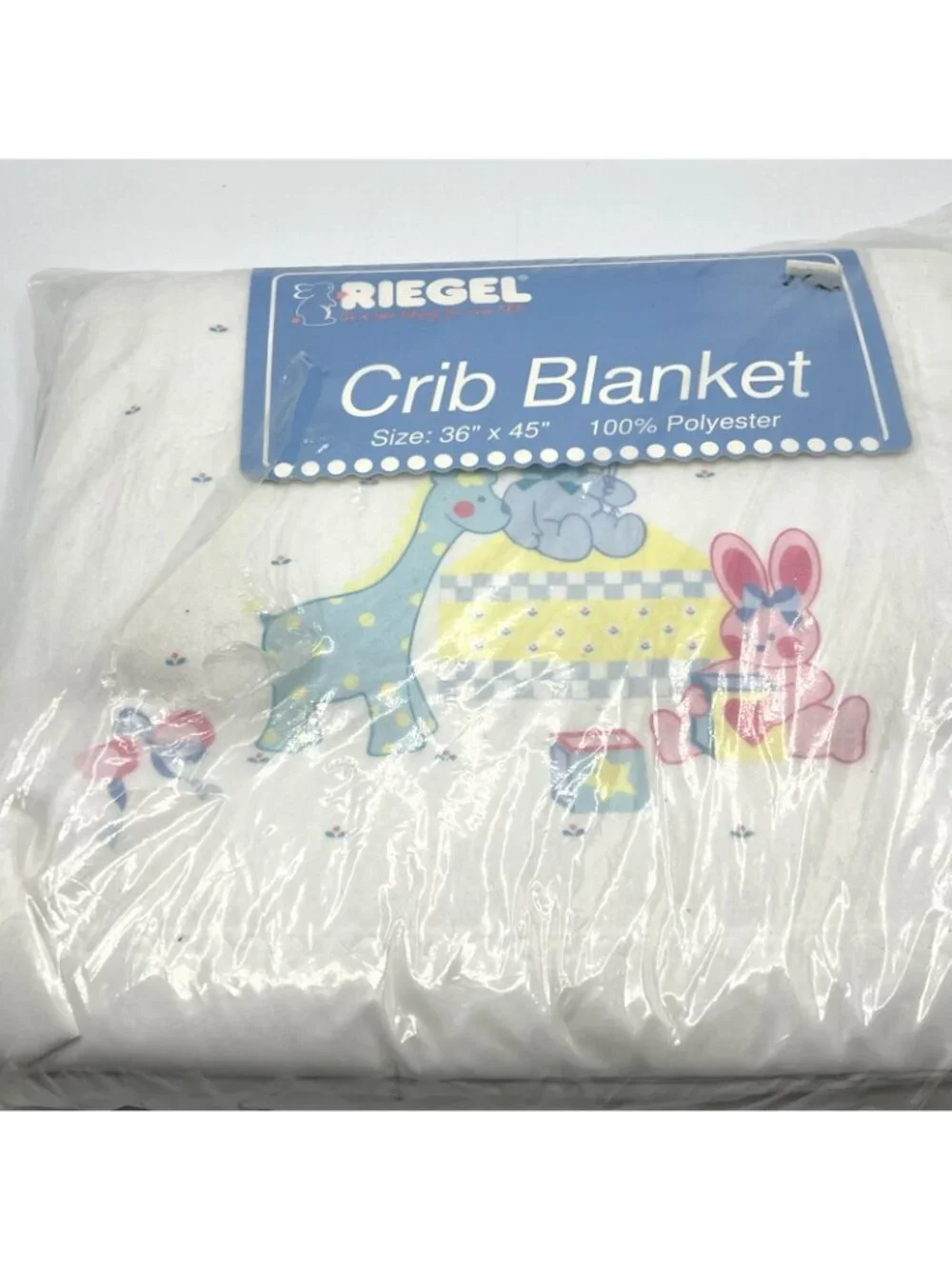 Vintage Riegel Crib Blanket Animals Satin Trim Baby 36x45